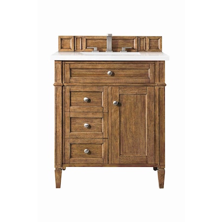 James Martin Vanities Brittany 30in Single Vanity, Saddle Brown, w/ 3 CM White Zeus Quartz Top 650-V30-SBR-3WZ